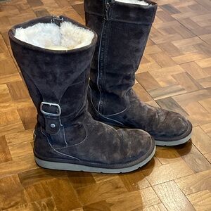 Ugg Dark Brown Suede Boots with Buckle